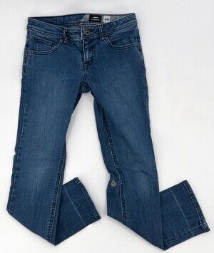 Volcom Jeans Womens 26 Blue Vorta Slim Straight Leg Low Rise Medium Wash